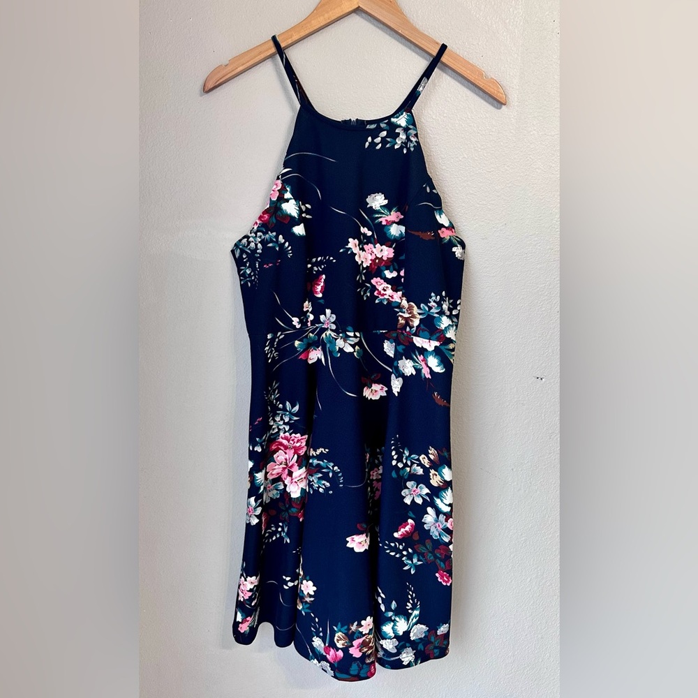 SHEIN Navy Blue and Floral Racerback Dress Size Large